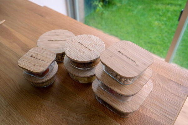 竹と耐熱ガラス容器ラウンド
