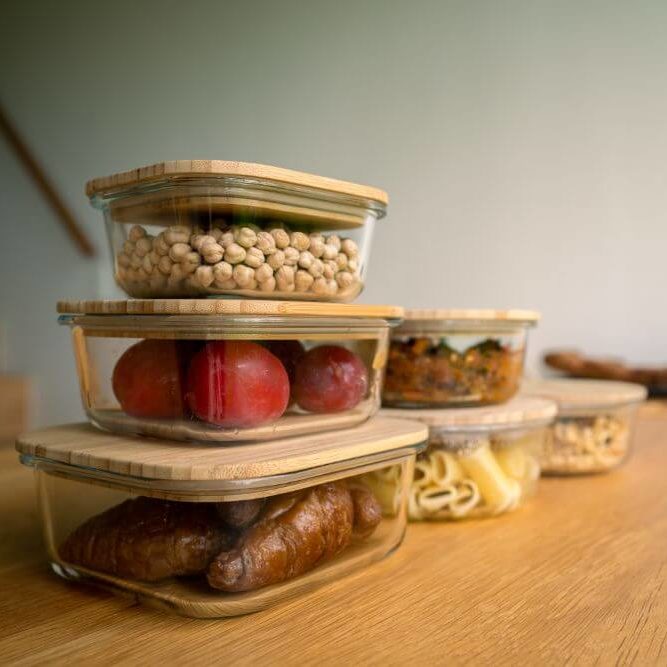 竹と耐熱ガラス容器スクエア
