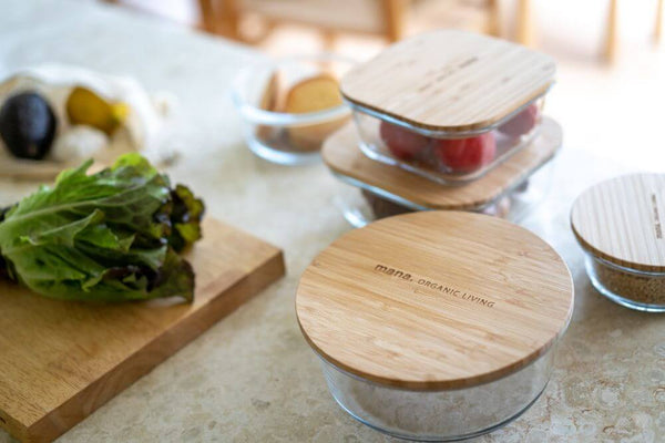 竹と耐熱ガラス容器ラウンド