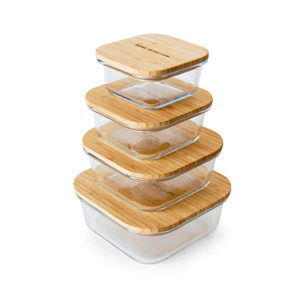 竹と耐熱ガラス容器スクエア